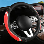 Leather Splicing Black Red White Car Steering Wheel Cover,14.5-15 Inch Universal Microfiber Leather Covers Breathable Anti-Sl