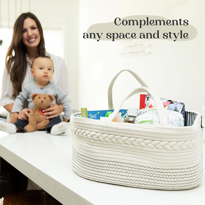 luxury little Diaper Caddy Organizer, Large Cotton Rope Nursery Baby Basket, Changing Table Organizer for Baby Diaper Storage