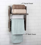 J JACKCUBE DESIGN Rustic Wood Wall Mount Towel Rack with Shelf, Blanket Ladder for Bathroom, Kitchen Hand Towels Holder, Stai