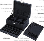 QBestry Jewelry Box for Women with Drawer, 3-Layer Large Jewelry Organizer with Lock & Key, 8 Necklace Hooks & 56 Earring Hol