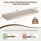 32 Inch Floating Shelves, 3D Textured Wood Grain, 32"x9.25"x1.5" Inch Deep Floating Shelves for Wall, Wooden Shelves for Bath