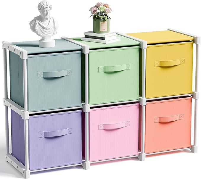 6 Cube Storage Organizer with Shelf Back to School Boxes 11 Inch Toy Storage Bins Closet Organizers Drawers Fabric Dresser fo
