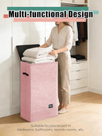 WTREE Laundry Hamper with Lid, Reinforced Sturdy Clothes Hamper with Anti-Puncture Base, Large Collapsible Laundry Basket wit