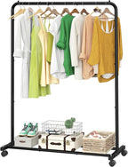 Simple Trending Standard Clothes Clothing Garment Rack with Storage Shelves, Rolling Clothes Organizer on Wheels for Hanging 