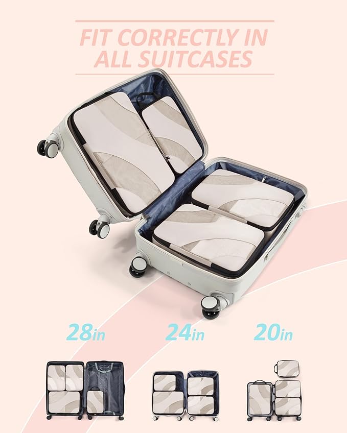 BAGSMART Compression Packing Cubes, 6 Set/4 Set/2 Set Travel Packing Cubes for Carry on Suitcases, Compression Suitcase Organ