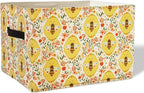 Rectangular Bees Florals Storage Basket Organizer Bins With Handles,Cute Collapsible Flower Nursery Storage Bin Rectangle Con