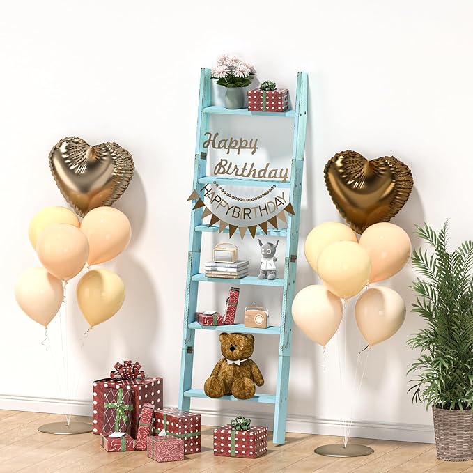 Honest Blanket Ladders for The Living Room, 6-Tier Blanket Holder, Wall-Leaning Blanket Rack, Ladder Shelves, Wooden Quilt La