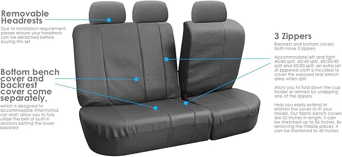 FH Group PU007013 Deluxe Leatherette Bench Seat Covers, 40/60, 60/40, 50/50 and 40/20/40 Split, Gray Color w. Gift- Fit Most 