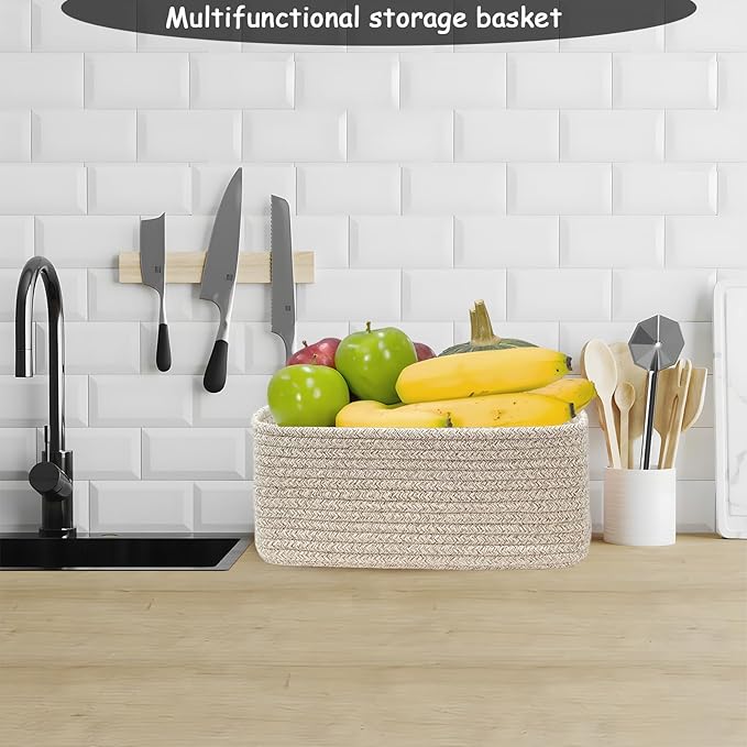 COMFY-HOMI 13" x 8.5" x 5.1" Storage Baskets for Organizing | Cotton Rope Woven Basket | Toy Storage Bin Box | Basket for She