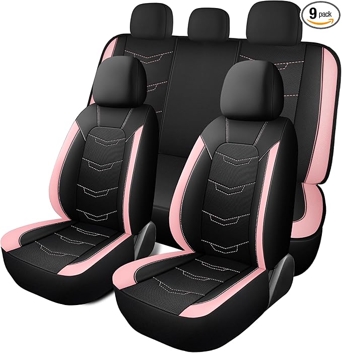 Pink Seat Covers,Breathable and Sport Seat Covers,Anti-Slip Universal Fit Car Seat Covers Full Set for Cars Sedans SUV and Tr