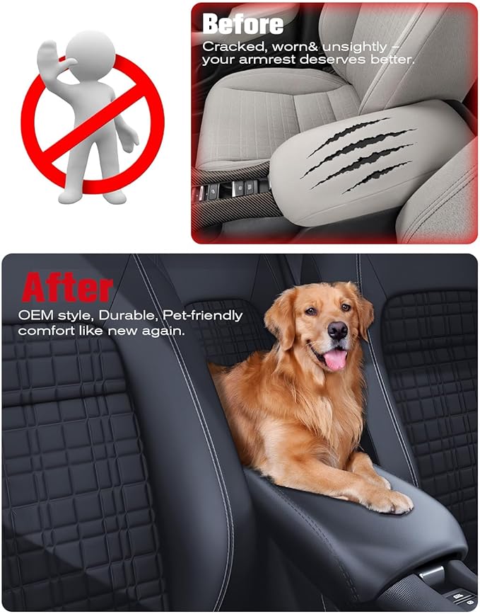 for 2023~2026 Honda HR-V 2-in-1 Silicone Center Console Armrest Cover& Armrest Hidden Privacy Tray - [OEM Design& Friendly Liquid Silicone Rubber] - Thin Black