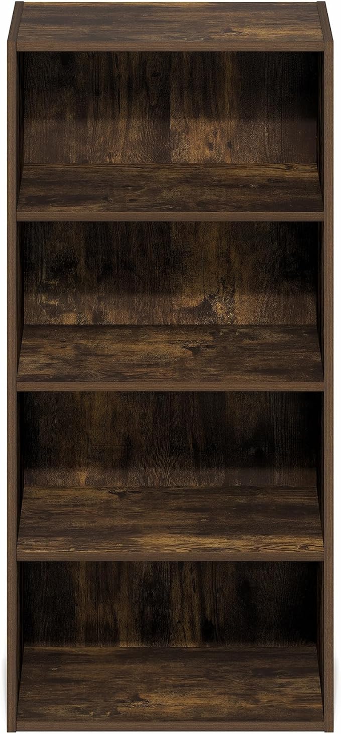 Furinno Basic Book Shelf, 4-Tier Bookcase with Open Shelf, Bookshelf, Cube Storage Organizer, 11 x 17 x 35, for Living Room, 