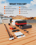 Car Battery Jump Starter with Air Compressor, Battery Jump Box with Tire Inflator,Car Jump Booster with Smart Jumper Cables,L