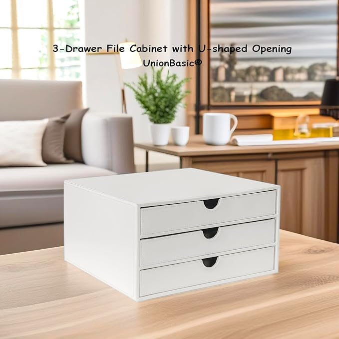 UnionBasic Document Organizer, 3-Drawer File Cabinet Document Storage Box, Office Desktop Filing Organizer, White