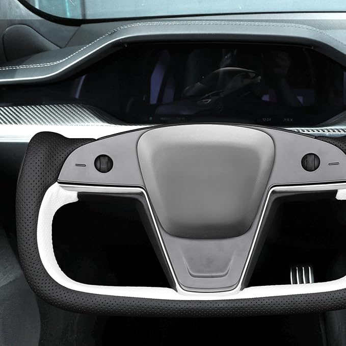 MEWANT Hand Stitched Tesla Model S Yoke Real Leather Steering Wheel Cover Wrap for Tesla Model S 2021-2023 / Model X 2021-2023 Tesla Yoke Steering Wheel Accessories(3D Style)