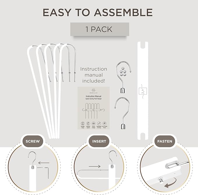 MORALVE Pants Hangers Space Saving - European Beechwood Scarf and Jean Hangers - Closet Organizer and Space Saver Pant Rack, 