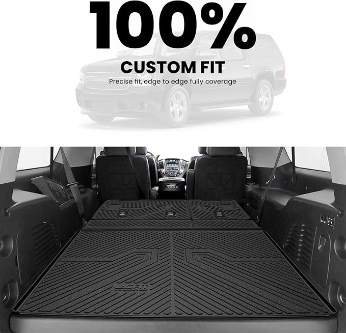 LASFIT Trunk Mat with Backrest Mat 2015-2020 for Chevrolet Chevy Suburban/GMC Yukon XL(Only Yukon XL, Not Fit Yukon)/Cadillac Escalade ESV(Only Escalade ESV, Not Fit Escalade), All Weather TPE Mat