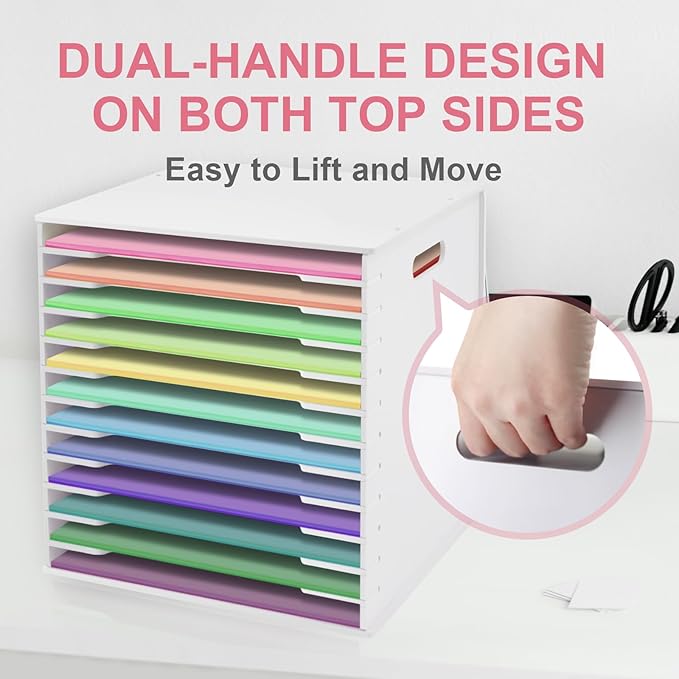 SONGWAY 12x12 Paper Storage Organizer - 13 Tier Desk File Organizer with Adjustable Shelves, Letter Mail Tray, 12x12 Stackabl