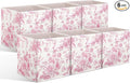 Geelin 6 Pcs Pink Floral Cube Storage Bins 11 Inch Pink Flower Storage Basket with Handle, Preppy Girls Organizer Basket, Col