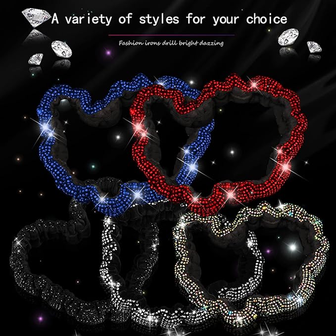 Bling Car Rearview Mirror Cover, Women's Full Drill Head Pillow Cover, Crystal Rhinestone Bling Car Interior Accessories for Women Universal Fit - blue