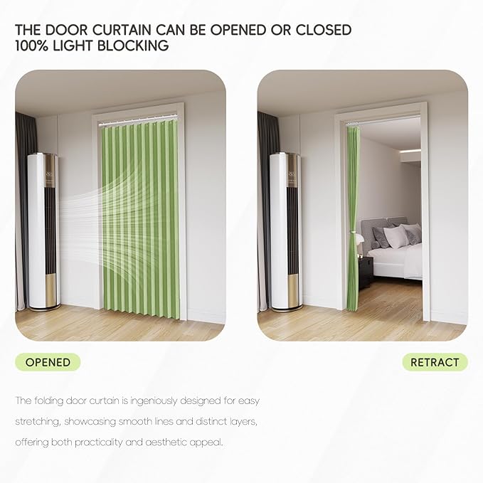 Jilron Accordian Door Curtain, 100% Blackout Folding Magnetic Doorway Curtains,Linen Style Closet Doors,for Room Divider,Priv