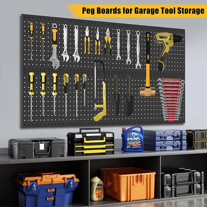PBHEPJ 6 Pcs Metal Pegboard Panels, Heavy Duty Peg Boards for Garage and Garden Tool Storage, Includes Drywall Anchors and Sc