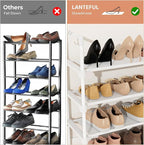 LANTEFUL 4 Tier Shoe Rack for Closet Shoe Organizer with 5 Hooks, Long Shoe Shelf Storage for Shoe and Boot Stackable Free St