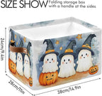 xigua Cute Cartoon Ghosts Storage Basket Foldable Storage Bin, Canvas Rectangular Storage Basket with Leather Handles for Hom