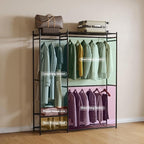 Portable Wardrobe Closet, Clothes Rack for Bedroom with Hanging Area and Storage Shelves, Tall Freestanding Clothes Organizer