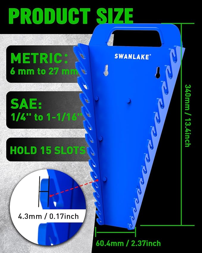 SWANLAKE Magnetic Wrench Organizer Toolbox Holder, 2-Pack SAE (1/4'' to 1-1/16''), Metric (6mm to 27mm) Ratchet Wrench Organi