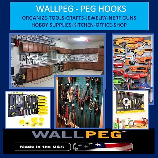 WallPeg Pegboard Kit - 4 Each 24"x16" Peg Board Panels - Made in USA - Mounted Size is 64" x 24" Pegboards Wall Organizer for