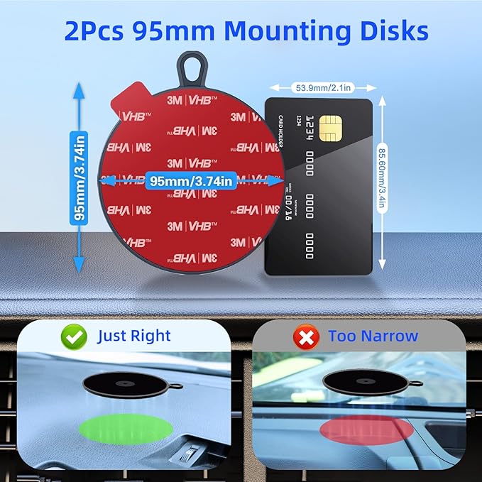 pop-tech Adhesive Dashboard Mounting Disk: 95mm Dash Pad Mount Disc for Suction Cup & Vacuum Phone Holder - 2 Packs 3.74" High Bond Car Sticky Base Plate for Garmin & Tomtom GPS DashCam