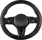 5D Honeycomb Black Car Steering Wheel Cover,14.5-15 Inch Universal Carbon Fibre Leather Covers Breathable Anti-Slip Odorless 