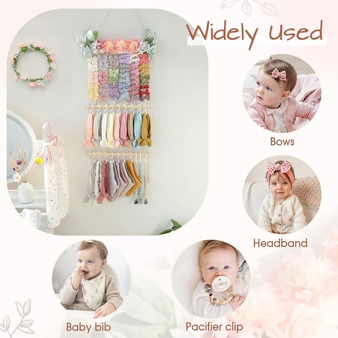 POVETIRE Headband Holder Hair Bows Organizer for Girls, Hair Accessories Display Storage Wall Hanging Decor for Baby Nursery 