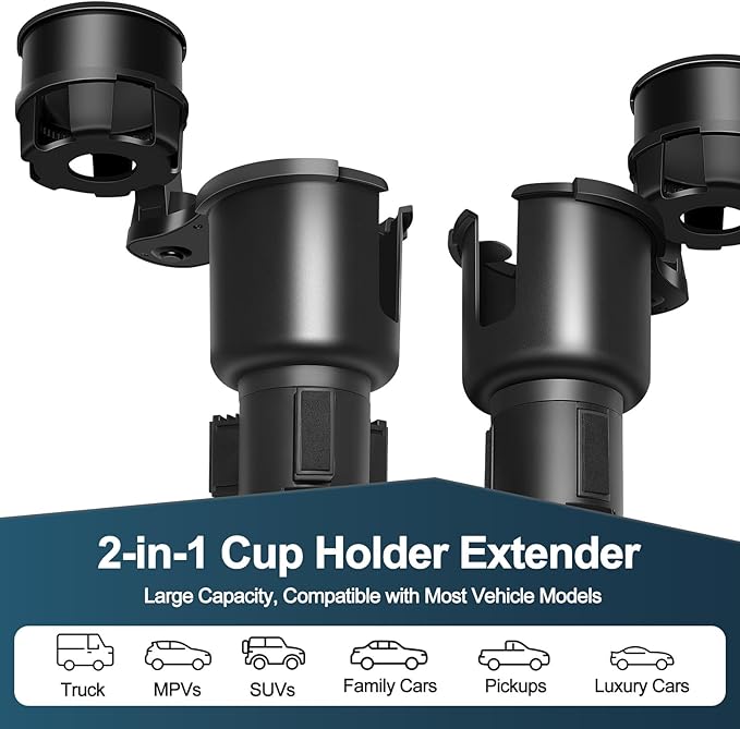 JPart Car Cup Holder Expander, Cup Holder Expander, Cupholder Expander with Adjustable Extension Base and 360° Rotation Desig