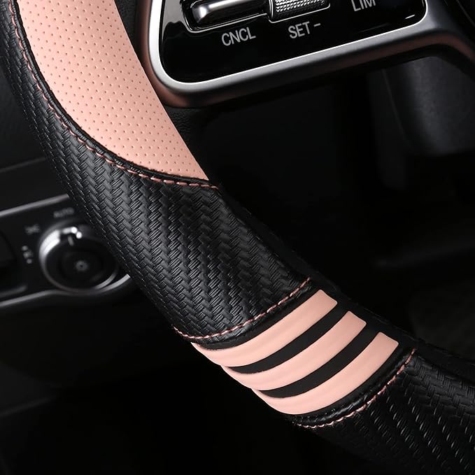 HighnessHwoo Car Steering Wheel Covers for Women Girl Padded Carbon Fiber PU Leather Cute Cartoon Auto Interior Accessories f