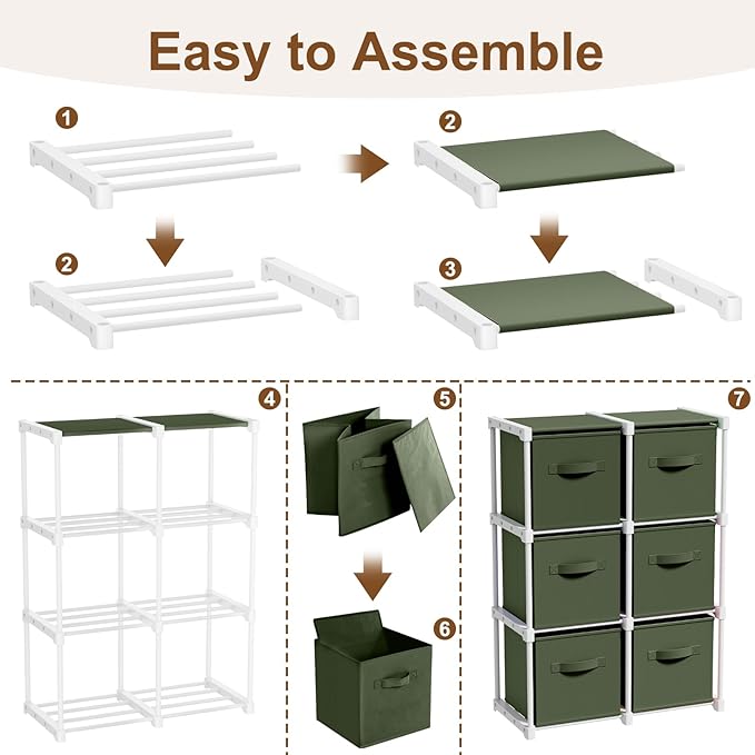 6 Cube Storage Organizer with Shelf Back to School Boxes 11 Inch Toy Storage Bins Closet Organizers Drawers Fabric Dresser fo