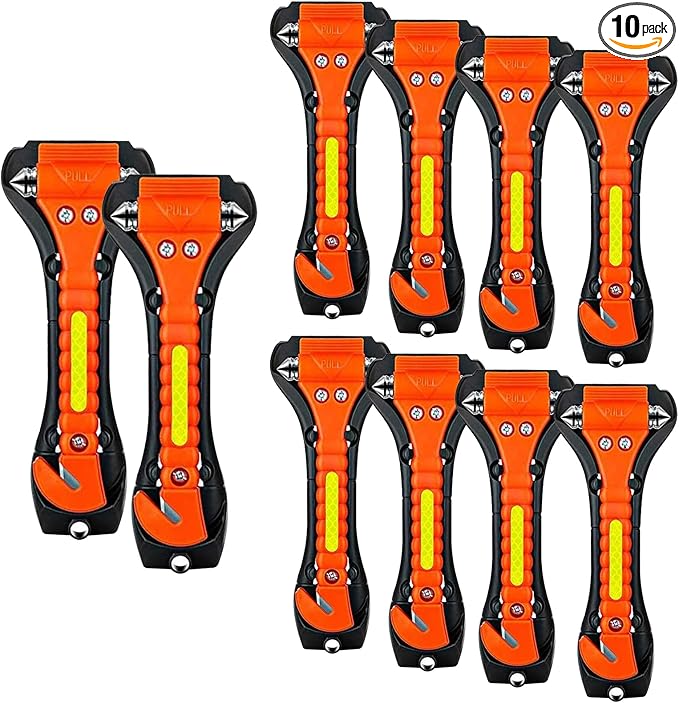 10 Pack Safety Hammer, Emergency Escape Tool with Car Window Breaker and Seat Belt Cutter, Life Saving Survival Kit