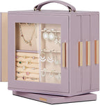 Homde Jewelry Box 360° Rotating, Necklace Earring Organizer with Transparent Window, Mirror, 7 Drawers, Large Ring Display St