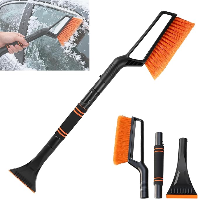 Hovom Snow Brush & Ice Scraper, 27"–32" Extendable Ice Scrapers for Car Windshield Window, Detachable Vehicle Snow Removal Tool with Foam Grip for Cars Trucks SUVs, Winter Car Accessories