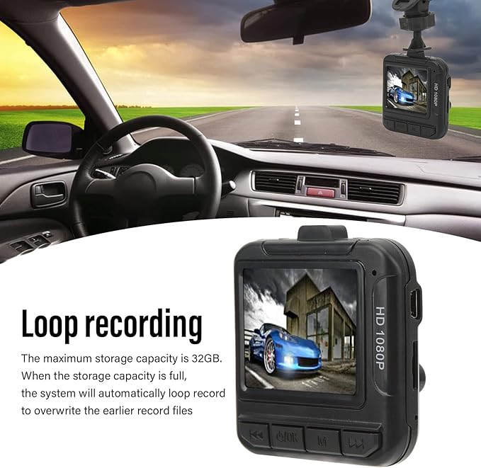 Dash Cam Front, 1.6in Screen 1080P Motion Detection Sensor Car Driving Recorder, 32G SD Card Voice Recording Wide Angle Car Camera Recorder with Car Charger, Holder for Parking Assistance, Accident