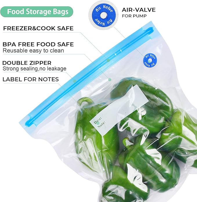Sous Vide Bags Reusable 27Pcs, BPA Free Food Vacuum Sealer Bag, Food Storage Bags, Vacuum Zipper Bags for Sous Cooking - 20Pc