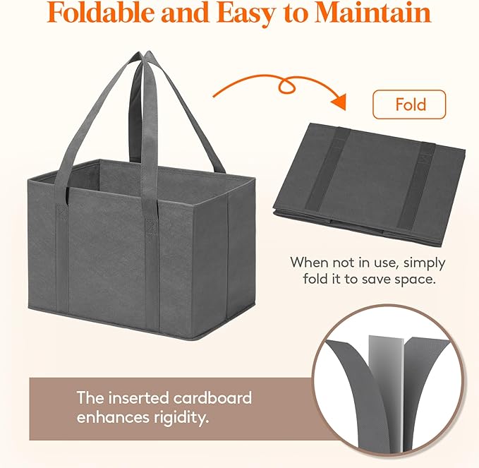 Lifewit Reusable Grocery Bags, Heavy Duty Foldable Shopping Bags with Reinforced Handles, Extra Large Utility Tote Stay Open, Sturdy Standing Carry Box for Kitchen, Car Trunk, 24L Mixed Color, 6 Packs