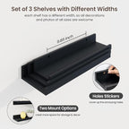 Axeman Picture Ledge Shelf | 16 Inch Black Floating Shelves Set of 3 | Rustic Wood Wall Shelves with Lip | 16" Black Picture 