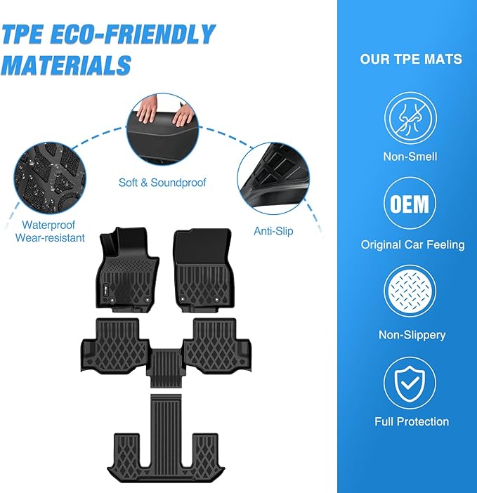Nilight TPE Floor Mats for Mazda CX-90 & CX90 PHEV 7 Seats 2024 2025 2026 All Weather Custom Fit Heavy Duty Floor Liners