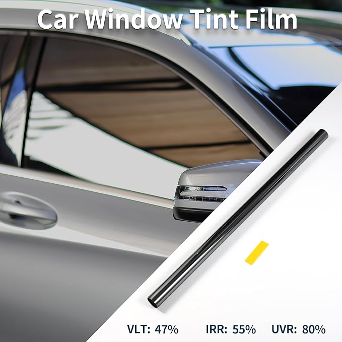 Motoforti Nano Ceramic Car Window Tint Film VLT 47% IRR 55% UVR 80% Black 5ft x 30inch Privacy Film 2mil PET 1 Pc