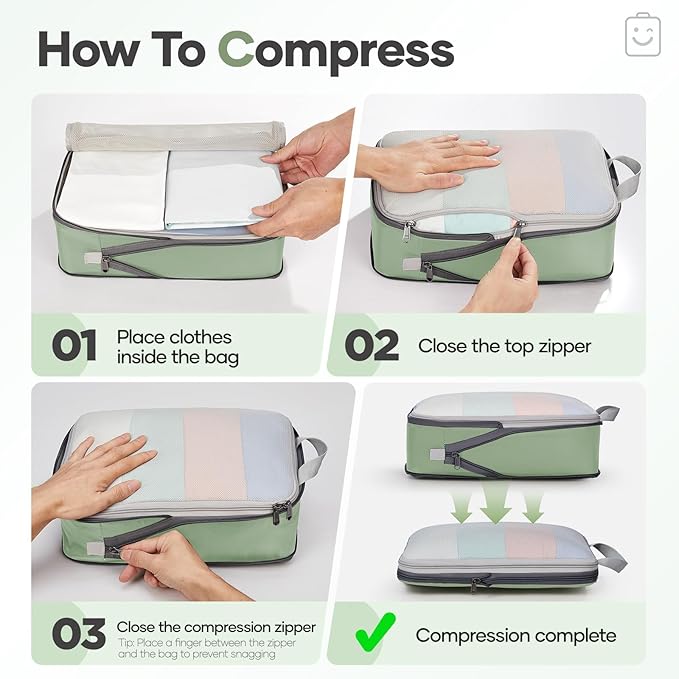 Veken 9/11 Set Compression Packing Cubes for Travel Essentials,Compressible Expandable Large Luggage Suitcase Organizer Bags 