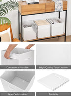StorageWorks White Storage Cubes, 11-inch Leather Bins with Handle, Cube Organizer Baskets for Shelves and Closet, Collapsibl