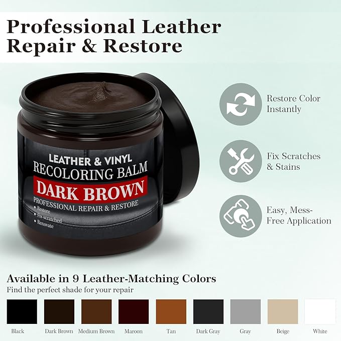 Leather Color Restorer, Leather Recoloring Balm, Scratch Remover, Leather Dye, Leather Paint with Leather Conditioner, Leathe
