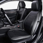 Flying Banner car seat Covers Protects Water Proof Faux Leather Carbon Fiber Front and Rear Bench (Gray Black, Full Set - 9PC